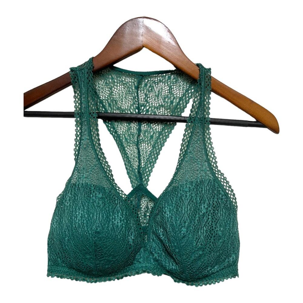 Victorias Secret Emerald Green Lace Padded Racerback Bralette Size Large